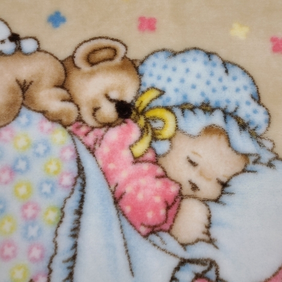 VINTAGE Junior Joy Goodnight Bear Crib and Stroller Baby Blanket - Picture 3 of 16